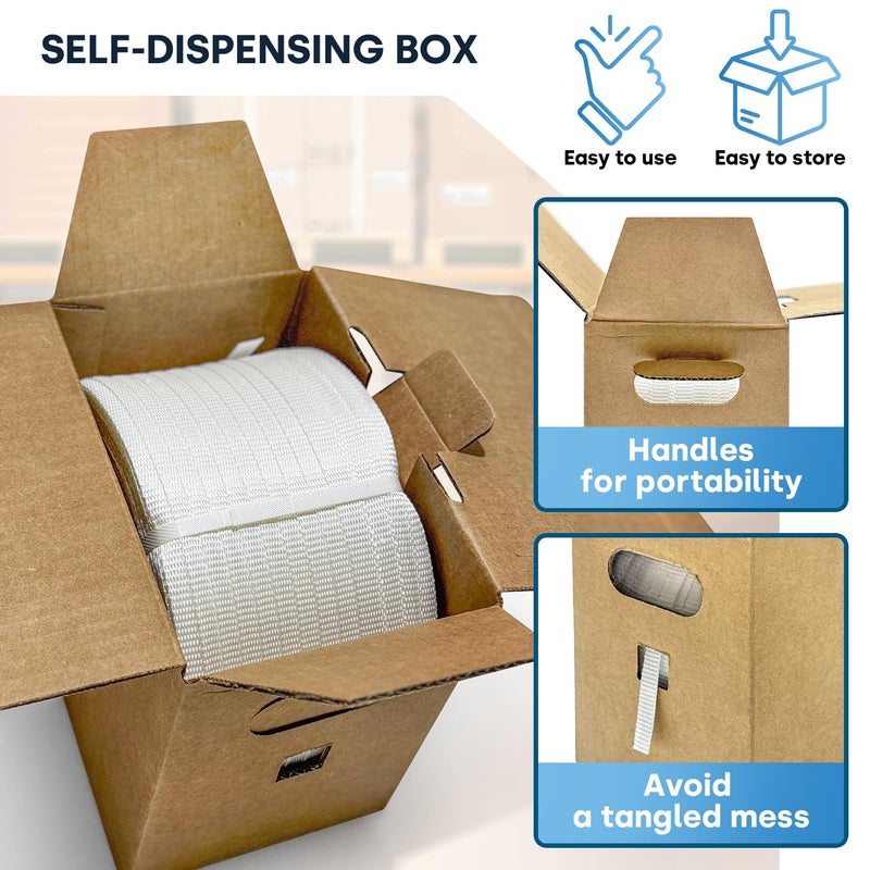 ESK Packaging ® 1/2" Woven Poly Cord Strapping, 1500' Roll – 825 lbs Break Strength, Medium Duty, Weather-Resistant Flat Rope – Self-Dispensing Box - Image 3